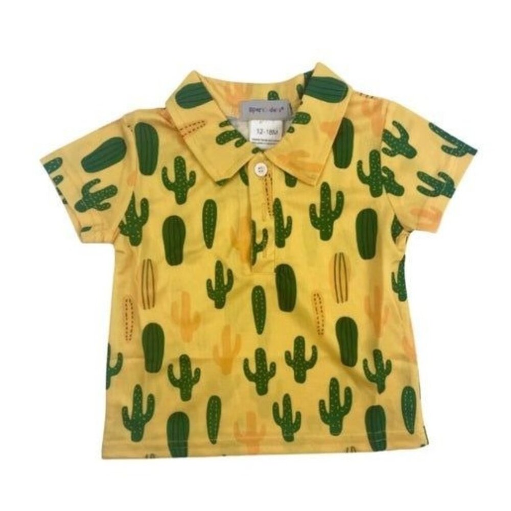 Yellow Short Sleeve Cactus Boy's Polo w/Collar Youth 12-18 months